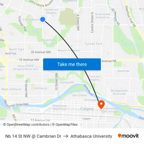 Nb 14 St NW @ Cambrian Dr to Athabasca University map