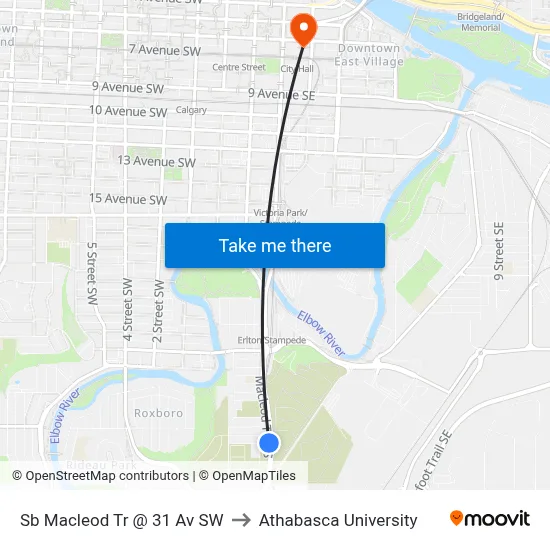 Sb Macleod Tr @ 31 Av SW to Athabasca University map