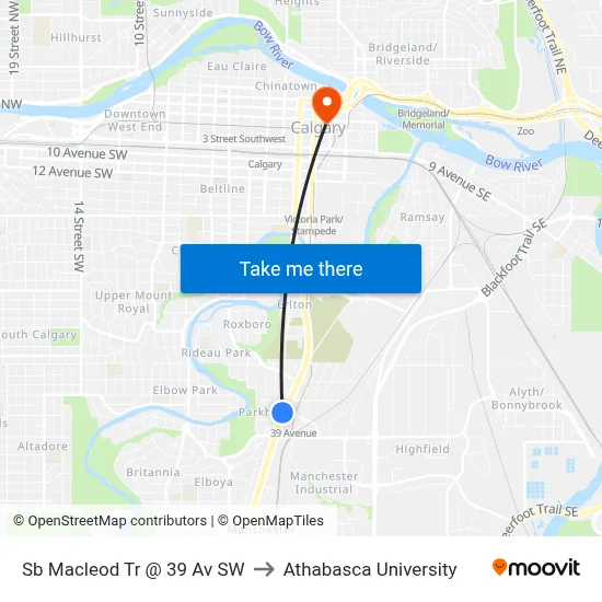 Sb Macleod Tr @ 39 Av SW to Athabasca University map