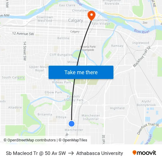 Sb Macleod Tr @ 50 Av SW to Athabasca University map