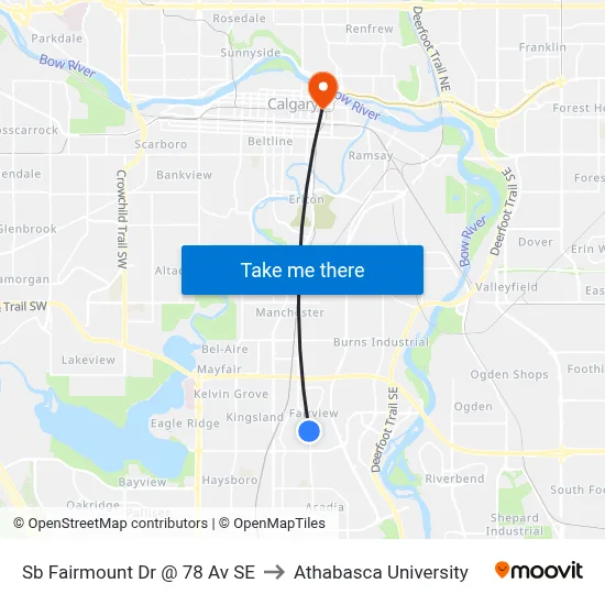 Sb Fairmount Dr @ 78 Av SE to Athabasca University map