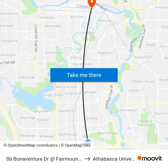 Sb Bonaventure Dr @ Fairmount Dr SE to Athabasca University map
