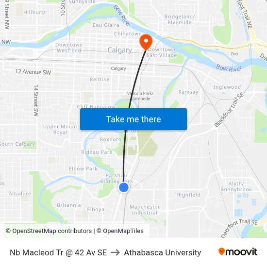 Nb Macleod Tr @ 42 Av SE to Athabasca University map