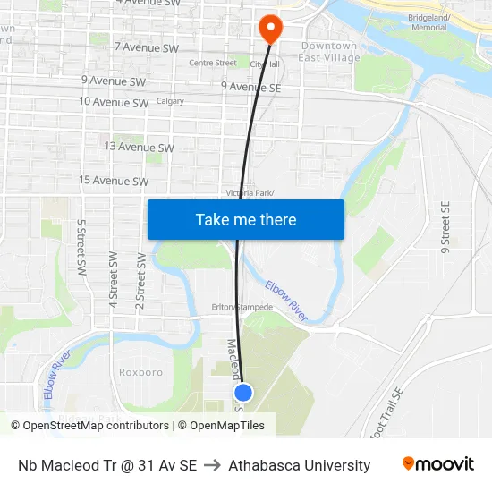 Nb Macleod Tr @ 31 Av SE to Athabasca University map
