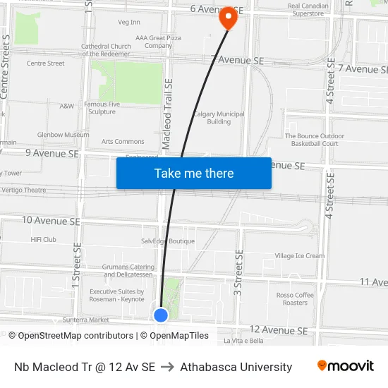 Nb Macleod Tr @ 12 Av SE to Athabasca University map