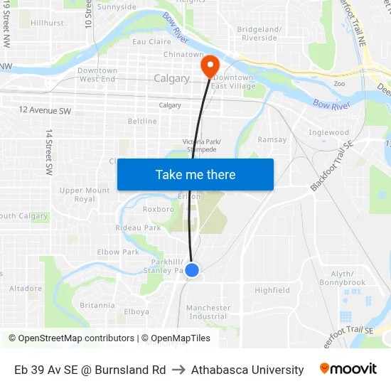 Eb 39 Av SE @ Burnsland Rd to Athabasca University map