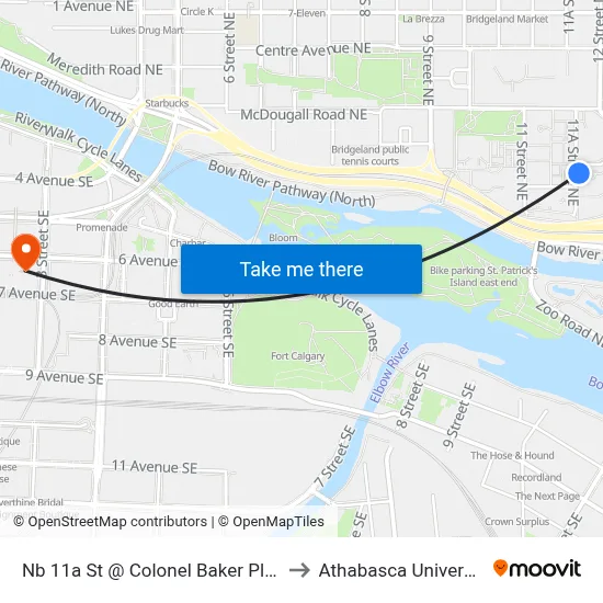 Nb 11a St @ Colonel Baker Pl NE to Athabasca University map