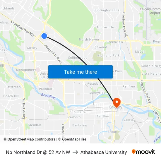 Nb Northland Dr @ 52 Av NW to Athabasca University map