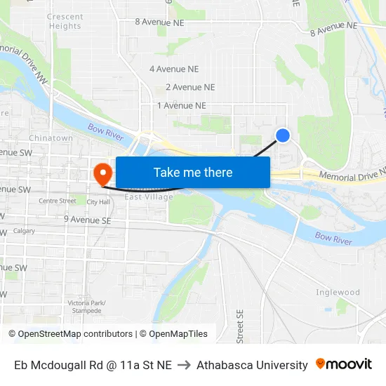 Eb Mcdougall Rd @ 11a St NE to Athabasca University map