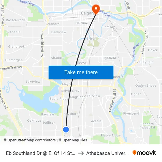 Eb Southland Dr @ E. Of 14 St SW to Athabasca University map