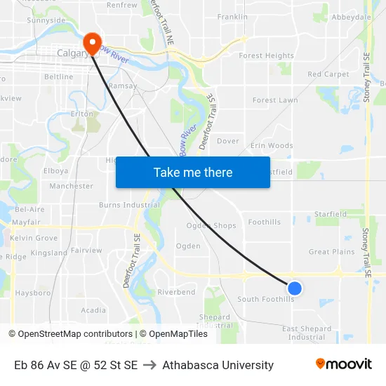 Eb 86 Av SE @ 52 St SE to Athabasca University map