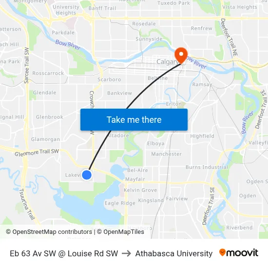 Eb 63 Av SW @ Louise Rd SW to Athabasca University map