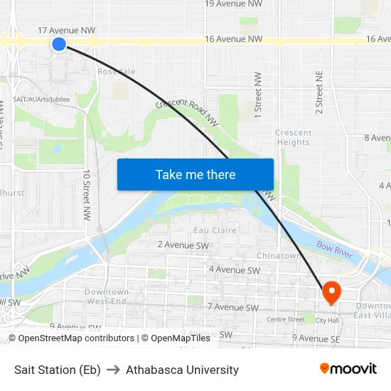 Sait Station (Eb) to Athabasca University map