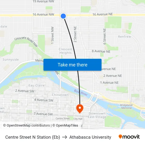 Centre Street N Station (Eb) to Athabasca University map