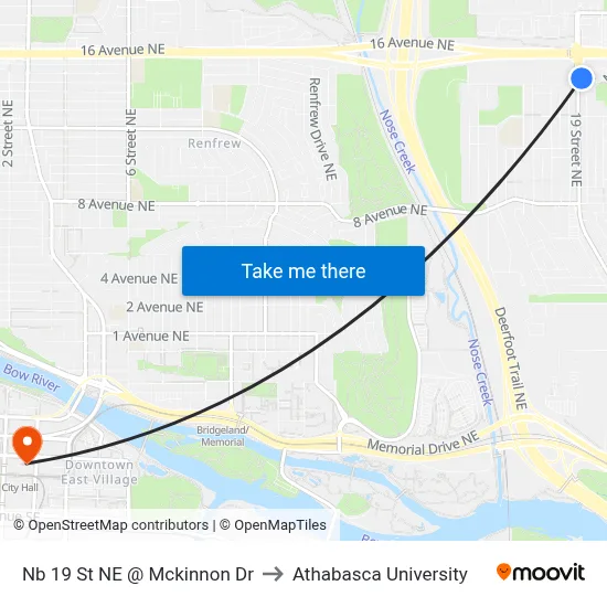 Nb 19 St NE @ Mckinnon Dr to Athabasca University map
