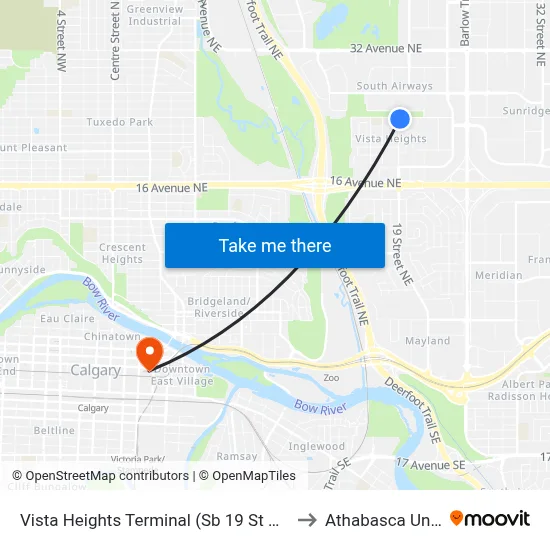 Vista Heights Terminal (Sb 19 St NE @ 24 Av Ne) to Athabasca University map