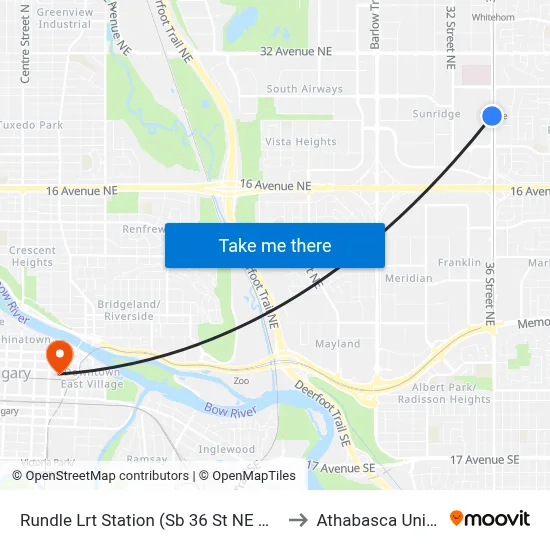 Rundle Lrt Station (Sb 36 St NE @ 25 Av Ne) to Athabasca University map