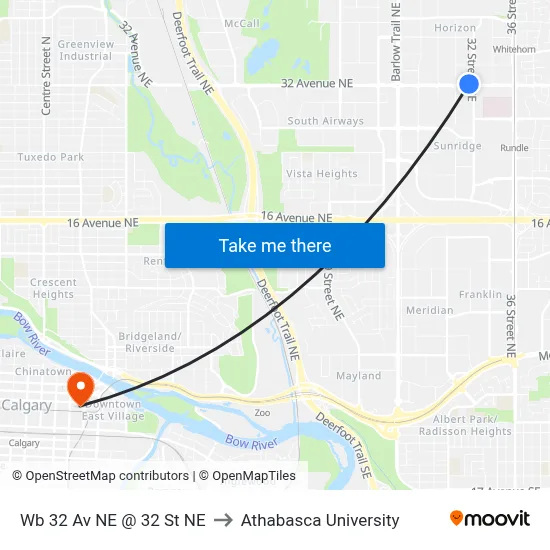 Wb 32 Av NE @ 32 St NE to Athabasca University map