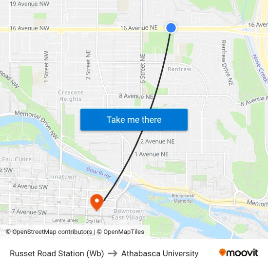 Russet Road Station (Wb) to Athabasca University map