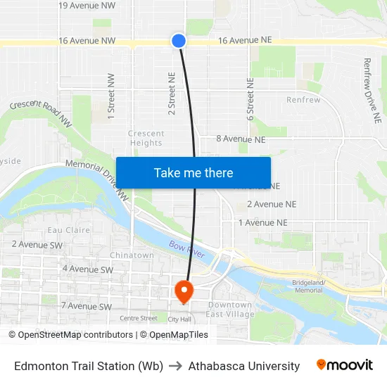 Edmonton Trail Station (Wb) to Athabasca University map