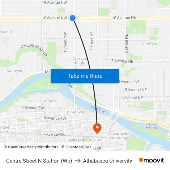 Centre Street N Station (Wb) to Athabasca University map