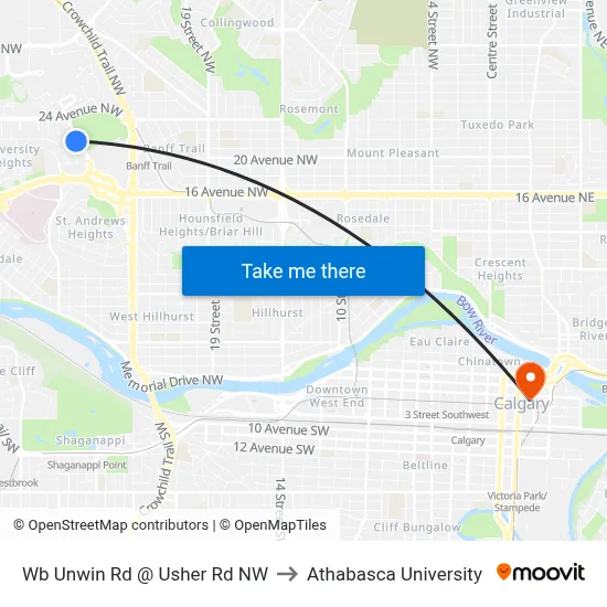 Wb Unwin Rd @ Usher Rd NW to Athabasca University map