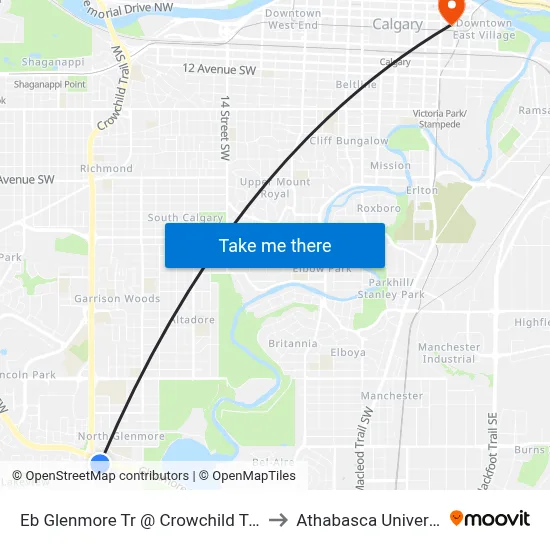 Eb Glenmore Tr @ Crowchild Tr SW to Athabasca University map
