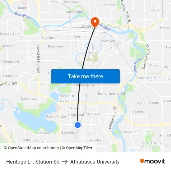 Heritage Lrt Station Sb to Athabasca University map