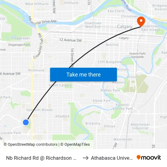 Nb Richard Rd @ Richardson Wy SW to Athabasca University map