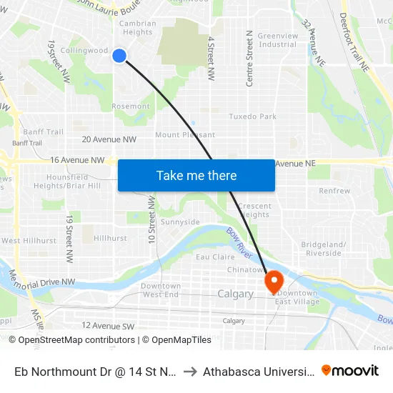 Eb Northmount Dr @ 14 St NW to Athabasca University map