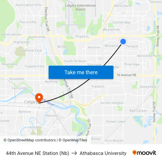44th Avenue NE Station (Nb) to Athabasca University map