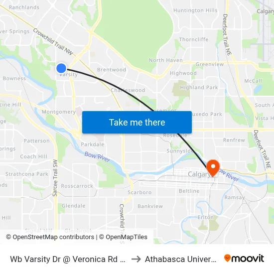 Wb Varsity Dr @ Veronica Rd NW to Athabasca University map