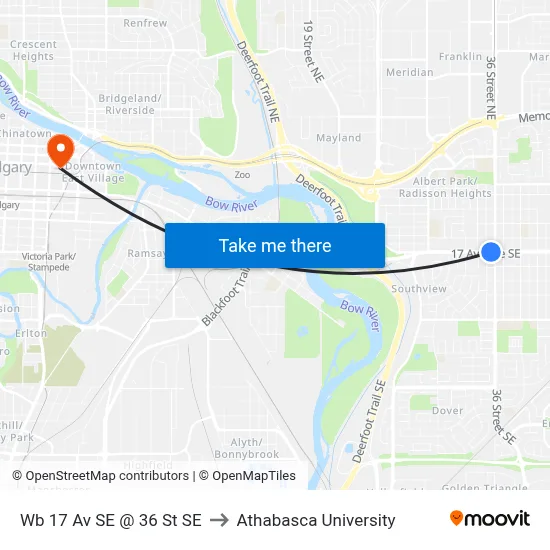 Wb 17 Av SE @ 36 St SE to Athabasca University map