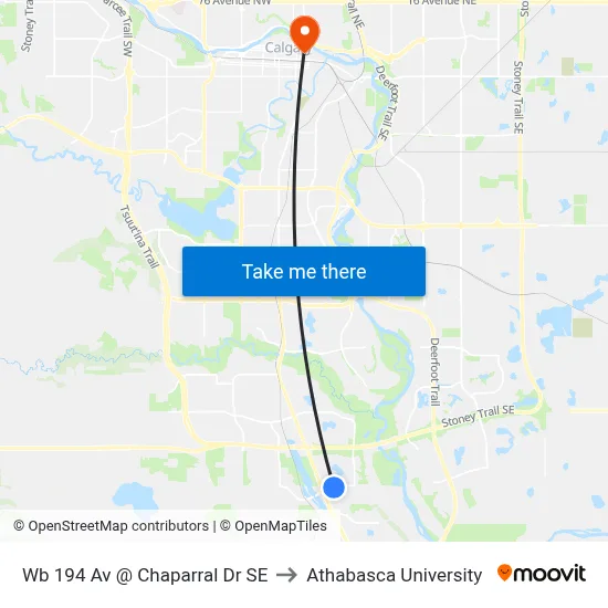 Wb 194 Av @ Chaparral Dr SE to Athabasca University map