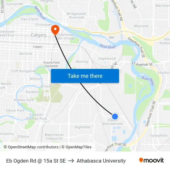 Eb Ogden Rd @ 15a St SE to Athabasca University map