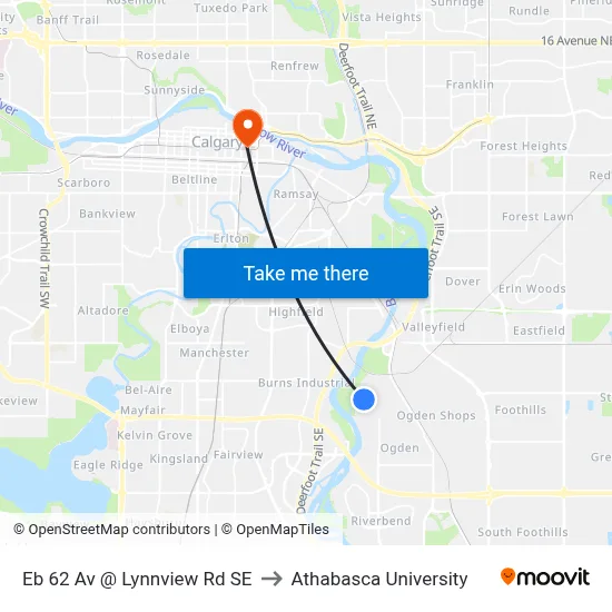 Eb 62 Av @ Lynnview Rd SE to Athabasca University map