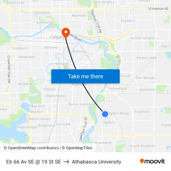Eb 66 Av SE @ 19 St SE to Athabasca University map