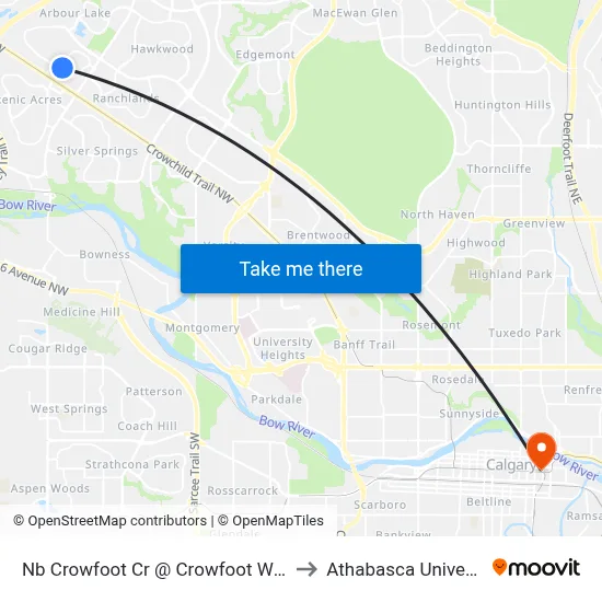 Nb Crowfoot Cr @ Crowfoot Wy NW to Athabasca University map