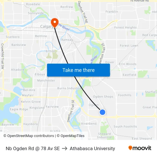Nb Ogden Rd @ 78 Av SE to Athabasca University map