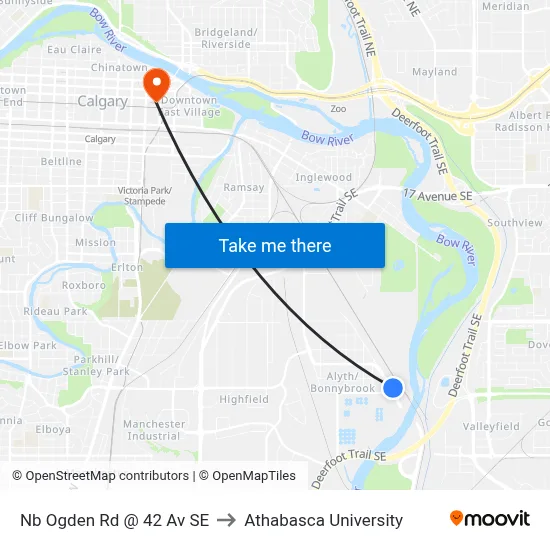 Nb Ogden Rd @ 42 Av SE to Athabasca University map