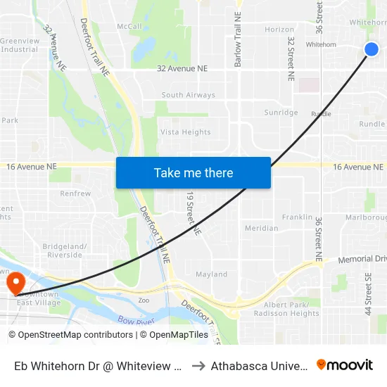 Eb Whitehorn Dr @ Whiteview Rd NE to Athabasca University map