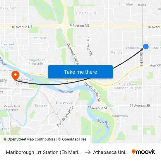 Marlborough Lrt Station (Eb Marlborough Dr) to Athabasca University map