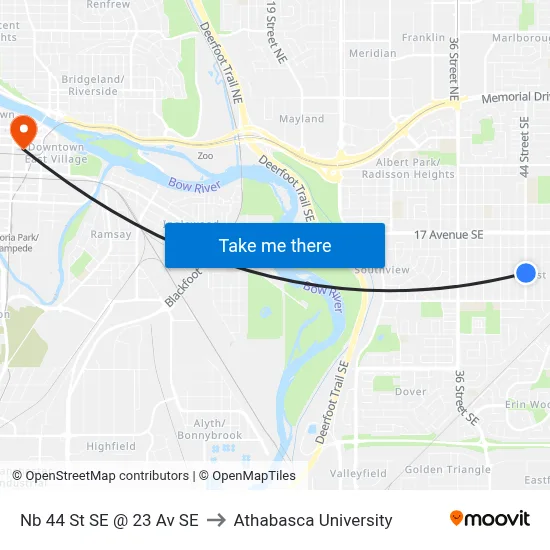 Nb 44 St SE @ 23 Av SE to Athabasca University map