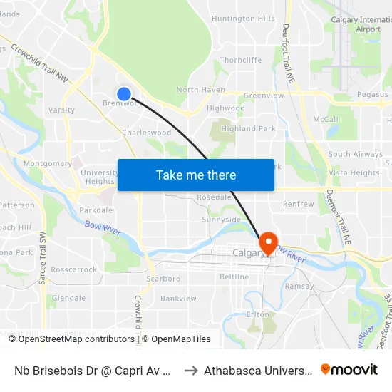 Nb Brisebois Dr @ Capri Av NW to Athabasca University map