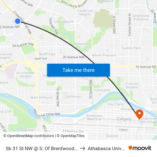 Sb 31 St NW @ S. Of Brentwood Station to Athabasca University map