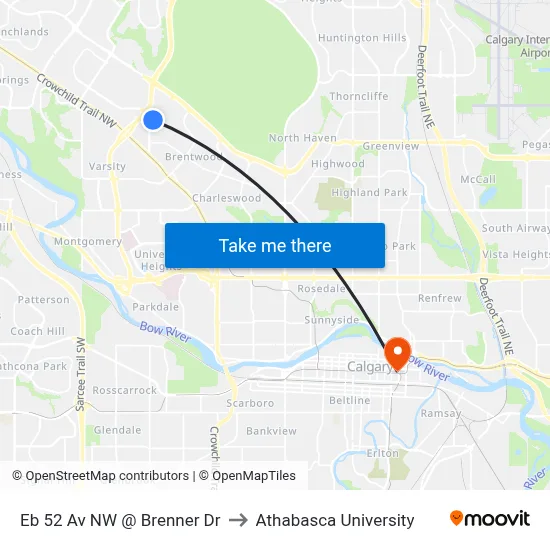 Eb 52 Av NW @ Brenner Dr to Athabasca University map