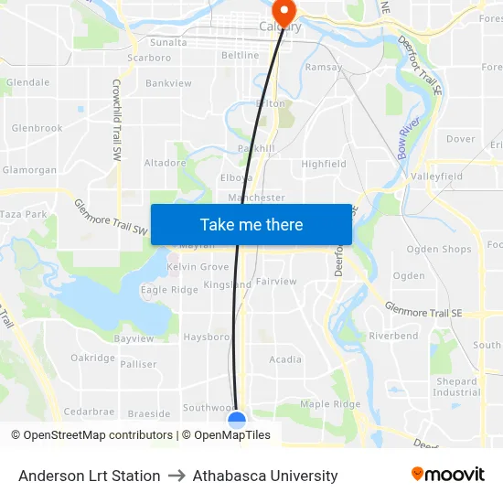 Anderson Lrt Station to Athabasca University map