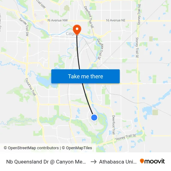 Nb Queensland Dr @ Canyon Meadows Dr SE to Athabasca University map