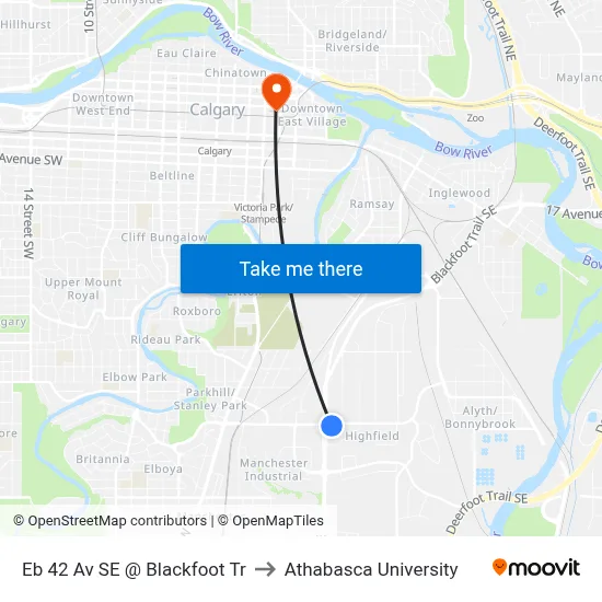 Eb 42 Av SE @ Blackfoot Tr to Athabasca University map