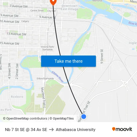 Nb 7 St SE @ 34 Av SE to Athabasca University map